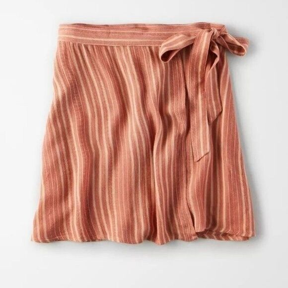 American Eagle High-Waisted Striped Tie Wrap Mini Skirt Size Medium - Picture 2 of 10